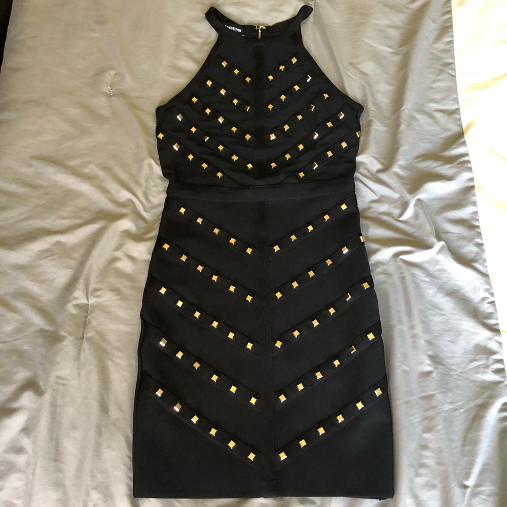 Bebe Black Bandage Dress with Gold Studs